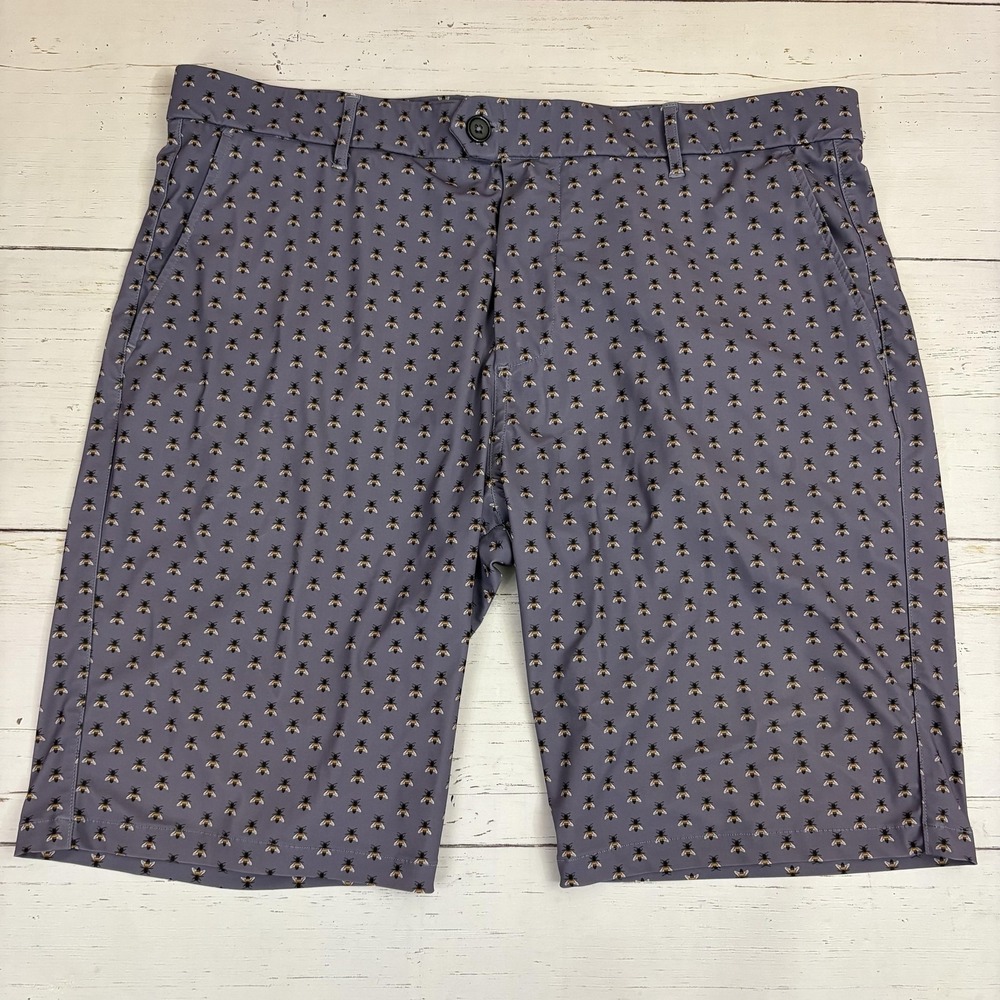 Greyson Chino Shorts Mens 38 Gray Bee Print Golf Performance Stretch 10in Inseam